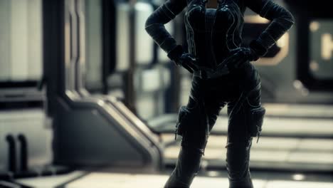 Steampunk-woman-in-futuristic-space-ship